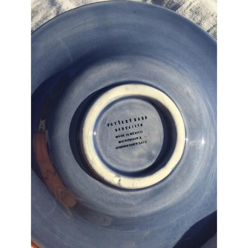 Pottery Barn saucer only 7” light blue tea cup boho ceramic pottery hand painted